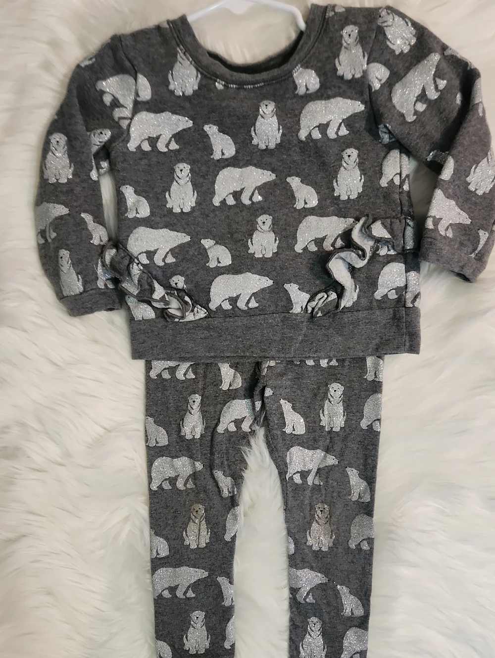 Gray Polar Bear Print Loungewear Set - Girls Size 3T